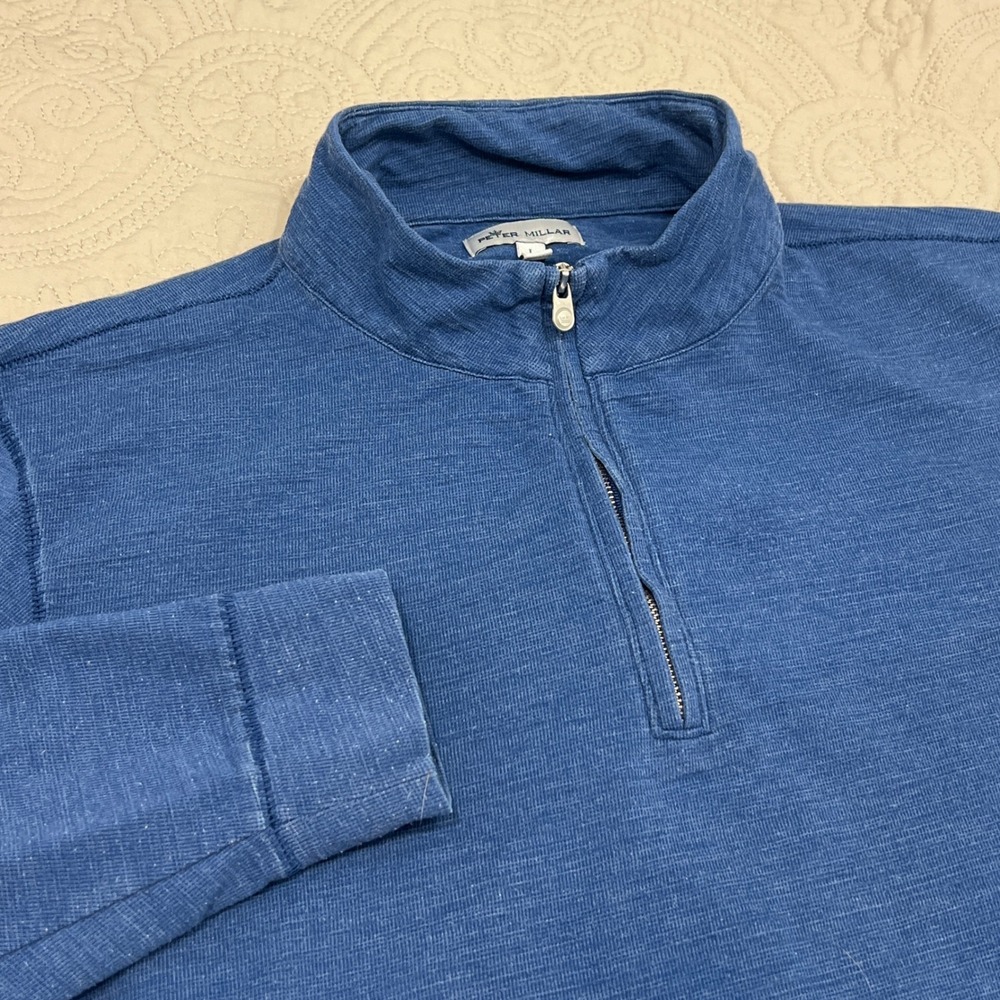 Peter Millar Mens Blue Quarter Zip Pullover Cotton Blend MS20K26 Size L